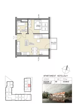 2 pokoje, apartament 33,08 m², piętro 1, oferta nr 48, Apartamenty Zdrój, Supraśl, ul. Stanisława Konarskiego