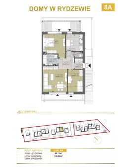 3 pokoje, mieszkanie 68,11 m², parter, oferta nr 8A, Domy w Rydzewie, Rydzewo, ul. Akacjowa