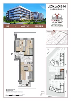 3 pokoje, mieszkanie 46,97 m², parter, oferta nr 1, Urok Jagienki bud B2, Białystok, Sienkiewicza, ul. Jagienki/ Chmielna