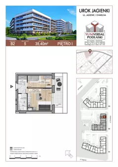 2 pokoje, mieszkanie 35,40 m², piętro 1, oferta nr 5, Urok Jagienki bud B2, Białystok, Sienkiewicza, ul. Jagienki/ Chmielna