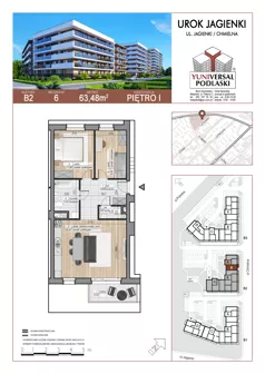 3 pokoje, mieszkanie 63,48 m², piętro 1, oferta nr 6, Urok Jagienki bud B2, Białystok, Sienkiewicza, ul. Jagienki/ Chmielna