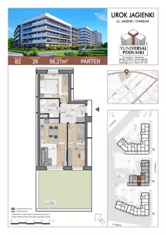 3 pokoje, mieszkanie 55,05 m², piętro 1, oferta nr 29, Urok Jagienki bud B2, Białystok, Sienkiewicza, ul. Jagienki/ Chmielna