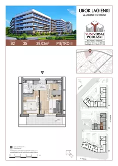 2 pokoje, mieszkanie 39,03 m², piętro 2, oferta nr 35, Urok Jagienki bud B2, Białystok, Sienkiewicza, ul. Jagienki/ Chmielna