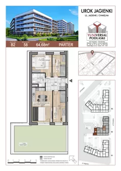 4 pokoje, mieszkanie 63,52 m², piętro 1, oferta nr 31, Urok Jagienki bud B2, Białystok, Sienkiewicza, ul. Jagienki/ Chmielna