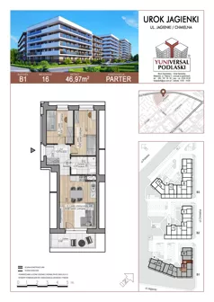 3 pokoje, mieszkanie 46,97 m², parter, oferta nr 16, Urok Jagienki bud B1, Białystok, Sienkiewicza, ul. Jagienki/ Chmielna