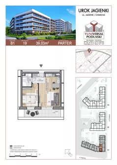 2 pokoje, mieszkanie 39,03 m², parter, oferta nr 19, Urok Jagienki bud B1, Białystok, Sienkiewicza, ul. Jagienki/ Chmielna