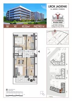 4 pokoje, mieszkanie 63,52 m², piętro 4, oferta nr 40, Urok Jagienki bud B1, Białystok, Sienkiewicza, ul. Jagienki/ Chmielna
