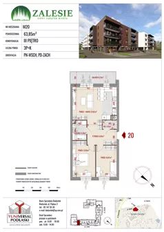 3 pokoje, mieszkanie 63,85 m², piętro 3, oferta nr 20, Zalesie, Ignatki-Osiedle, ul. Leśna