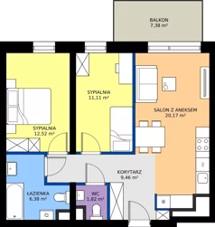 3 pokoje, mieszkanie 61,46 m², piętro 2, oferta nr E20, Enklawa Natury etap II, Łódź, Polesie, Lublinek-Pienista, ul. Pienista 80