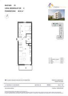 2 pokoje, mieszkanie 49,03 m², piętro 1, oferta nr C3-002, Osiedle Mozaika, Kraków, Prądnik Biały, ul. Pękowicka
