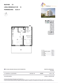 2 pokoje, mieszkanie 42,03 m², parter, oferta nr C3-015, Osiedle Mozaika, Kraków, Prądnik Biały, ul. Pękowicka