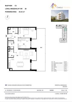 3 pokoje, mieszkanie 83,43 m², parter, oferta nr C3-028, Osiedle Mozaika, Kraków, Prądnik Biały, ul. Pękowicka