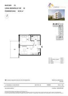 2 pokoje, mieszkanie 34,86 m², piętro 1, oferta nr C3-043, Osiedle Mozaika, Kraków, Prądnik Biały, ul. Pękowicka