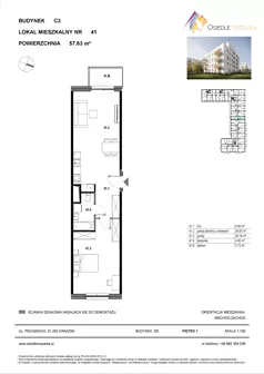 2 pokoje, mieszkanie 57,63 m², piętro 1, oferta nr C3-041, Osiedle Mozaika, Kraków, Prądnik Biały, ul. Pękowicka