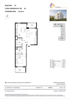 2 pokoje, mieszkanie 53,35 m², piętro 2, oferta nr C3-045, Osiedle Mozaika, Kraków, Prądnik Biały, ul. Pękowicka