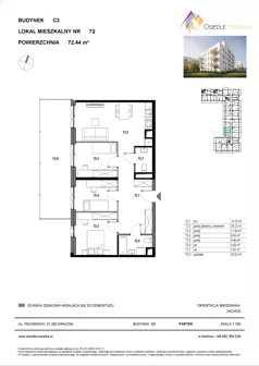 4 pokoje, mieszkanie 72,44 m², parter, oferta nr C3-072, Osiedle Mozaika, Kraków, Prądnik Biały, ul. Pękowicka