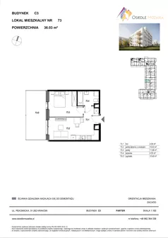 2 pokoje, mieszkanie 34,86 m², piętro 1, oferta nr C3-043, Osiedle Mozaika, Kraków, Prądnik Biały, ul. Pękowicka