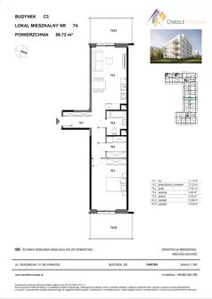 2 pokoje, mieszkanie 58,72 m², parter, oferta nr C3-074, Osiedle Mozaika, Kraków, Prądnik Biały, ul. Pękowicka