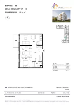 3 pokoje, mieszkanie 55,14 m², piętro 1, oferta nr C3-083, Osiedle Mozaika, Kraków, Prądnik Biały, ul. Pękowicka