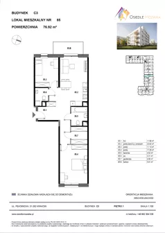 3 pokoje, mieszkanie 76,92 m², piętro 1, oferta nr C3-085, Osiedle Mozaika, Kraków, Prądnik Biały, ul. Pękowicka