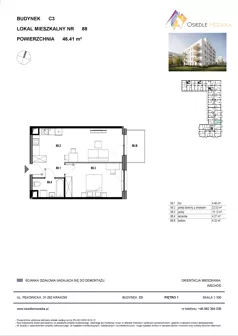2 pokoje, mieszkanie 46,41 m², piętro 1, oferta nr C3-088, Osiedle Mozaika, Kraków, Prądnik Biały, ul. Pękowicka