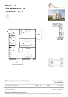 3 pokoje, mieszkanie 66,76 m², piętro 1, oferta nr C3-090, Osiedle Mozaika, Kraków, Prądnik Biały, ul. Pękowicka