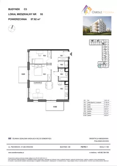 3 pokoje, mieszkanie 57,92 m², piętro 1, oferta nr C3-093, Osiedle Mozaika, Kraków, Prądnik Biały, ul. Pękowicka