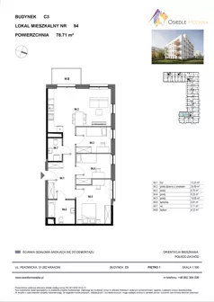4 pokoje, mieszkanie 78,71 m², piętro 1, oferta nr C3-094, Osiedle Mozaika, Kraków, Prądnik Biały, ul. Pękowicka