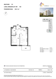 2 pokoje, mieszkanie 39,31 m², piętro 2, oferta nr C3-103, Osiedle Mozaika, Kraków, Prądnik Biały, ul. Pękowicka