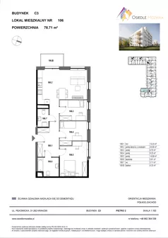 4 pokoje, mieszkanie 78,71 m², piętro 2, oferta nr C3-106, Osiedle Mozaika, Kraków, Prądnik Biały, ul. Pękowicka