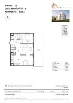 2 pokoje, mieszkanie 54,29 m², parter, oferta nr D2-002, Osiedle Mozaika, Kraków, Prądnik Biały, ul. Pękowicka