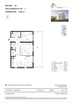 3 pokoje, mieszkanie 59,65 m², parter, oferta nr D2-003, Osiedle Mozaika, Kraków, Prądnik Biały, ul. Pękowicka
