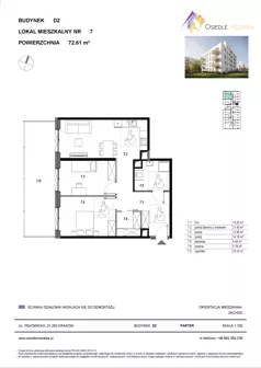 3 pokoje, mieszkanie 72,61 m², parter, oferta nr D2-007, Osiedle Mozaika, Kraków, Prądnik Biały, ul. Pękowicka