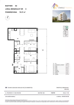 4 pokoje, mieszkanie 78,37 m², parter, oferta nr D2-008, Osiedle Mozaika, Kraków, Prądnik Biały, ul. Pękowicka