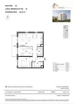 3 pokoje, mieszkanie 65,34 m², piętro 1, oferta nr D2-018, Osiedle Mozaika, Kraków, Prądnik Biały, ul. Pękowicka