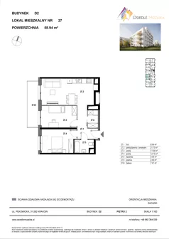 3 pokoje, mieszkanie 58,94 m², piętro 2, oferta nr D2-027, Osiedle Mozaika, Kraków, Prądnik Biały, ul. Pękowicka
