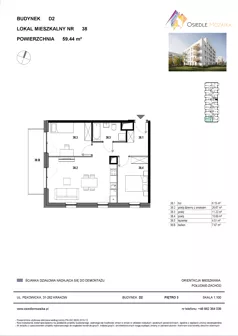 3 pokoje, mieszkanie 59,44 m², piętro 3, oferta nr D2-038, Osiedle Mozaika, Kraków, Prądnik Biały, ul. Pękowicka