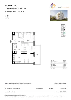 2 pokoje, mieszkanie 54,29 m², piętro 4, oferta nr D2-049, Osiedle Mozaika, Kraków, Prądnik Biały, ul. Pękowicka