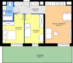 3 pokoje, mieszkanie 61,11 m², parter, oferta nr C3-001, Osiedle Mozaika, Kraków, Prądnik Biały, ul. Pękowicka