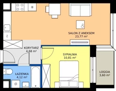 2 pokoje, mieszkanie 43,38 m², piętro 1, oferta nr C3-037, Osiedle Mozaika, Kraków, Prądnik Biały, ul. Pękowicka