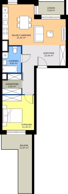 2 pokoje, mieszkanie 53,35 m², piętro 4, oferta nr C3-065, Osiedle Mozaika, Kraków, Prądnik Biały, ul. Pękowicka