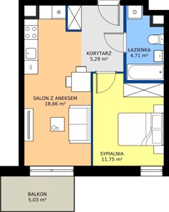 2 pokoje, mieszkanie 40,41 m², piętro 2, oferta nr C3-104, Osiedle Mozaika, Kraków, Prądnik Biały, ul. Pękowicka