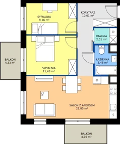 3 pokoje, mieszkanie 57,92 m², piętro 1, oferta nr C3-093, Osiedle Mozaika, Kraków, Prądnik Biały, ul. Pękowicka