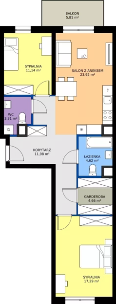 3 pokoje, mieszkanie 76,92 m², piętro 1, oferta nr C3-085, Osiedle Mozaika, Kraków, Prądnik Biały, ul. Pękowicka