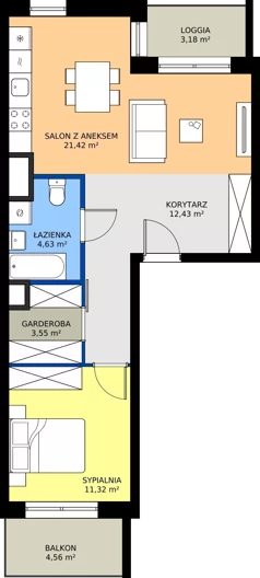 2 pokoje, mieszkanie 53,35 m², piętro 2, oferta nr C3-045, Osiedle Mozaika, Kraków, Prądnik Biały, ul. Pękowicka