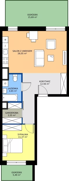 2 pokoje, mieszkanie 58,18 m², parter, oferta nr C3-033, Osiedle Mozaika, Kraków, Prądnik Biały, ul. Pękowicka