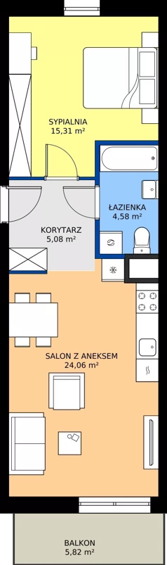 2 pokoje, mieszkanie 49,03 m², piętro 4, oferta nr C3-011, Osiedle Mozaika, Kraków, Prądnik Biały, ul. Pękowicka