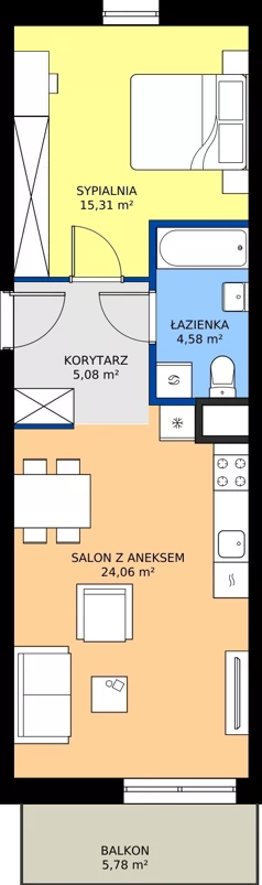 2 pokoje, mieszkanie 49,03 m², piętro 2, oferta nr C3-005, Osiedle Mozaika, Kraków, Prądnik Biały, ul. Pękowicka