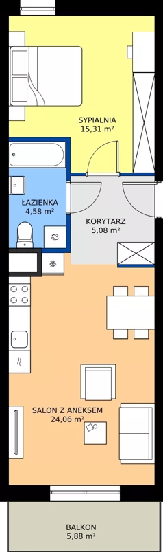2 pokoje, mieszkanie 49,03 m², piętro 1, oferta nr C3-018, Osiedle Mozaika, Kraków, Prądnik Biały, ul. Pękowicka