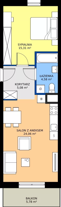2 pokoje, mieszkanie 49,03 m², piętro 1, oferta nr C3-016, Osiedle Mozaika, Kraków, Prądnik Biały, ul. Pękowicka